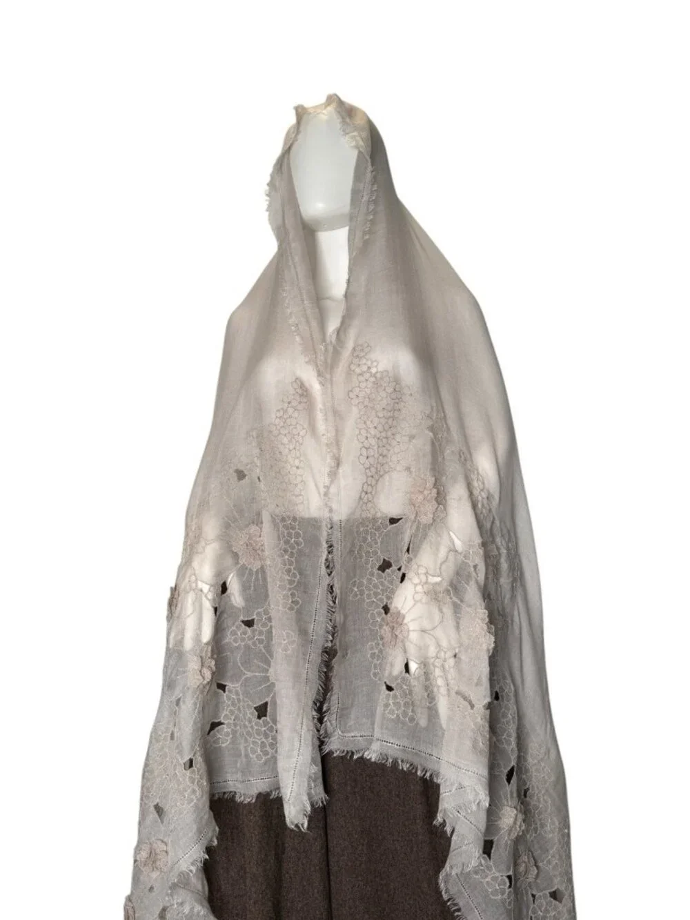 Valentino Garavani XL dusty pink rose Floral 3D Cashmere Fringe Scarf